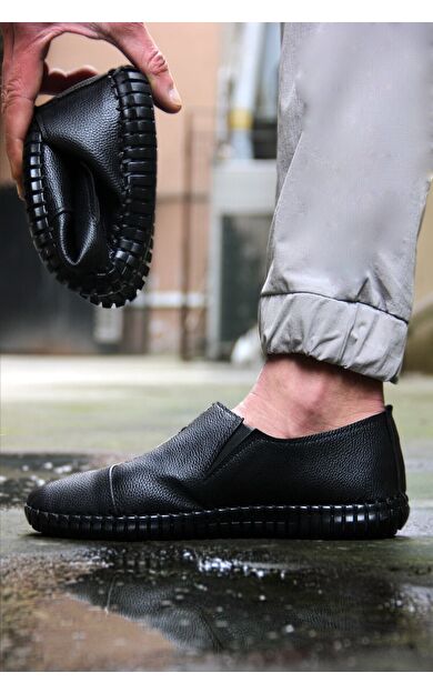 DO-SMAI Erkek Siyah Yazlık Tam Ortopedik Çarık Ayakkabı Salon Ayakkabısı Da449 - Siyah