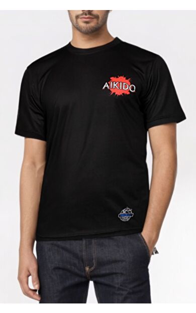 DO-SMAI Dijital Baskılı Aikido Fitness Boks Muay Thai Antrenman Tişörtü Spor T-shirt Ait034 - Siyah