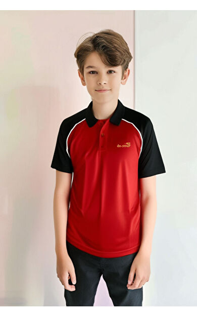 DO-SMAI Polo Yaka Çocuk Antrenman Spor T-Shirt PYT103C - Siyah Kırmızı