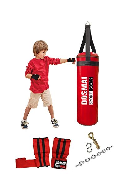 DO-SMAI Kum Torbası 60*20 Cm Bandajlı Eldiven Ikili Çocuk Boks Seti Çbs992 - Kırmızı