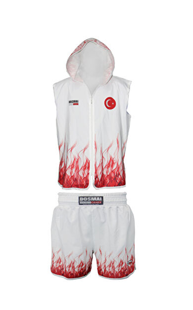 DO-SMAI Dosmai Dijital Baskılı Sporcu Bornoz Takımı RO180 - Beyaz Kırmızı