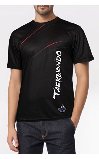 DO-SMAI Dijital Baskılı Taekwondo Fitness Boks Muay Thai Antrenman Tişörtü Spor T-shirt Tkt154 - Siyah