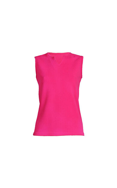 DO-SMAI Dosmai Sıfır Kollu V Yaka Özel Dokuma Likralı Atlet BT197 - Pembe