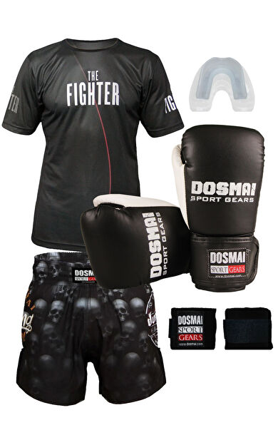 DO-SMAI Boks Kick Boks Muay Thai İnferno Boks Seti Boks Eldiveni Spor T-Shirt Şort Takımı Başlangıç Paketi - Set6