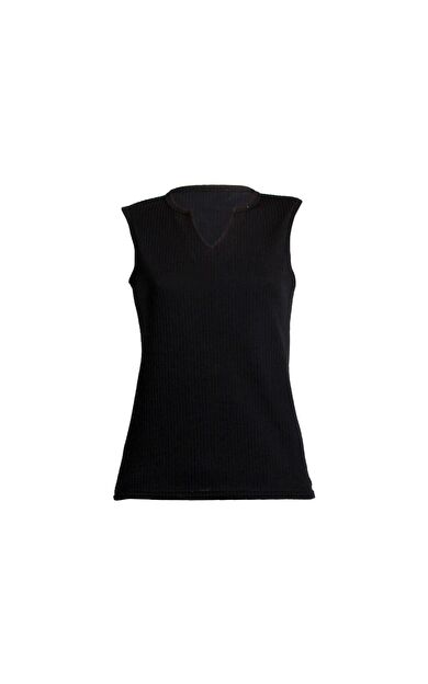 DO-SMAI Sıfır Kollu V Yaka Özel Dokuma Likralı Atlet Bt197 - Siyah