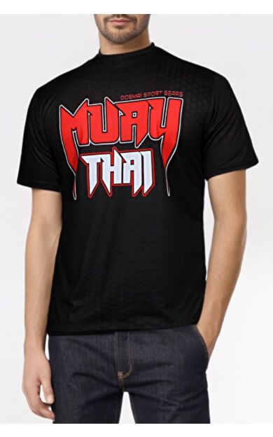 DO-SMAI Dijital Baskılı Fitness Boks Muay Thai Antrenman Tişörtü Spor T-shirt Mtt118 - Siyah