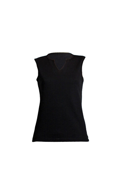 DO-SMAI Dosmai Sıfır Kollu V Yaka Özel Dokuma Likralı Atlet BT197 - Siyah