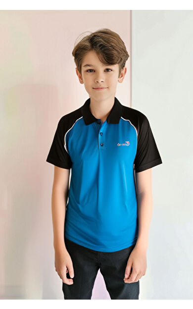 DO-SMAI Polo Yaka Çocuk Antrenman Spor T-Shirt PYT103C - Siyah Mavi