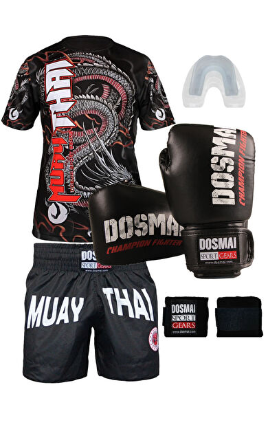 DO-SMAI Boks Kick Boks Muay Thai İnferno Boks Seti Boks Eldiveni Spor T-Shirt Şort Takımı Başlangıç Paketi - Set5