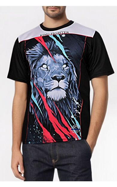 DO-SMAI Dijital Baskılı Arslan Fitness Boks Muay Thai Antrenman Tişörtü Spor T-shirt Fgt037 - Siyah