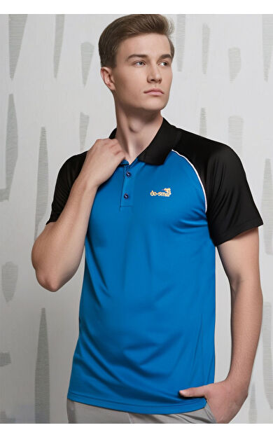 DO-SMAI Polo Yaka Performans Antrenman Sporcu T-Shirt PYT103 - Siyah Mavi