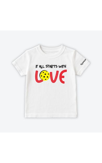 Dropick "It All Starts With LOVE" Unisex Beyaz Pickleball Tişört - Çocuk