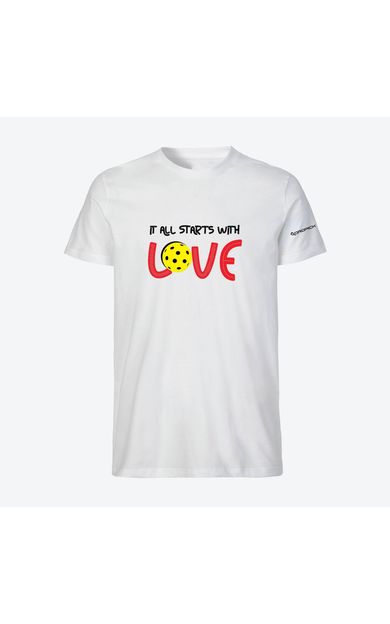Dropick "It All Starts With LOVE" Unisex Beyaz Pickleball Tişört - Yetişkin