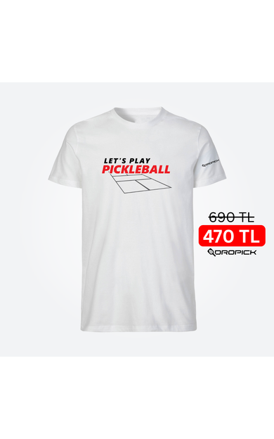Dropick "Let’s Play Pickleball" Unisex Pickleball Tişörtü Beyaz - Yetişkin