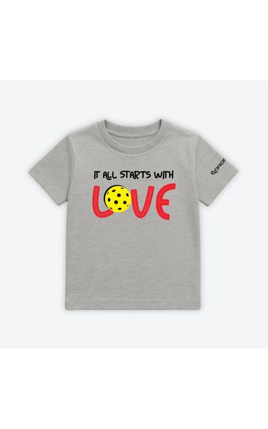 Dropick "It All Starts With LOVE" Unisex Gri Melanj Pickleball Tişört - Çocuk
