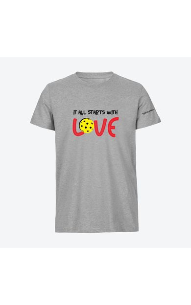 Dropick "It All Starts With LOVE" Unisex Gri Melanj Pickleball Tişört - Yetişkin