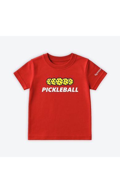 Dropick "Pickleball Balls" Unisex Pickleball Tişörtü Kırmızı - Çocuk
