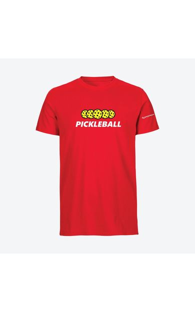 Dropick "Pickleball Balls" Unisex Pickleball Tişörtü Kırmızı - Yetişkin