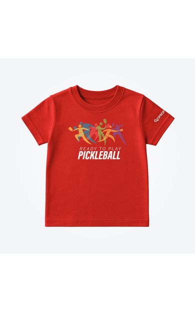 Dropick "Ready to Play Pickleball" Unisex Kırmızı Pickleball Tişört - Çocuk