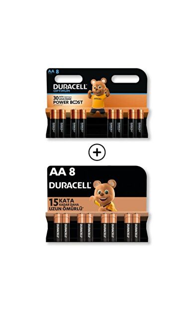 Optimum AA Alkalin Kalem Pil 8’li Paket + AA Alkalin Kalem Pil 8'li Paket