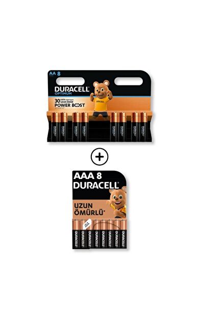 Optimum AA Alkalin Kalem Pil 8’li Paket + AAA Alkalin İnce Kalem Pil 8'li Paket