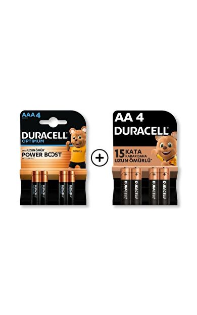 Optimum AAA Alkalin İnce Kalem Pil 4’lü Paket + AA Alkalin Kalem Pil 4'lü Paket