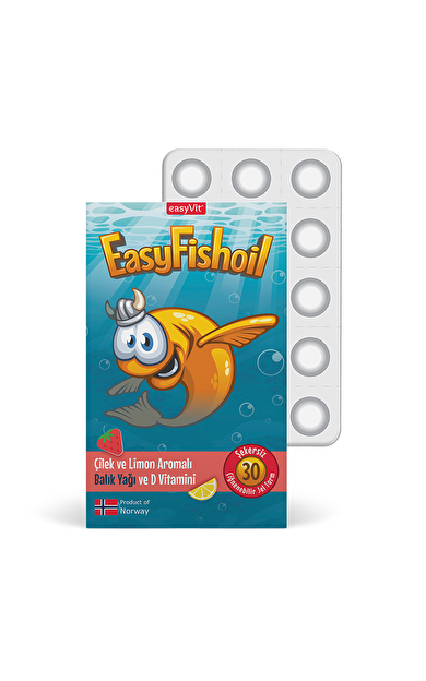 Easy Fish Oil Çilek ve Limon Aromalı Balık Yağı ve D Vitamini 30 Çiğnenebilir Jel