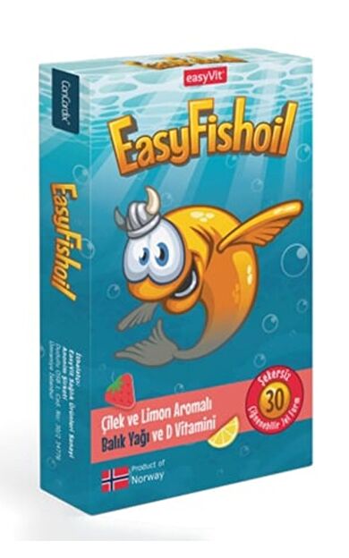 EasyFishoil Çocuk Çilek ve Limon Aromalı 30 Çiğneme Tableti