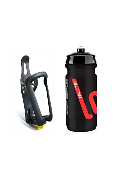 Elite Loli Bisiklet Plastik Matara, Suluk + Matara Kafesi siyah