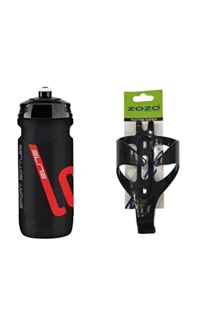 elite Loli Siyah Bisiklet Matarası 600ml + Kafes