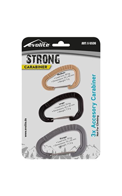Evolite Strong 3'lü Karabina Seti - Gri/Siyah/Mavi