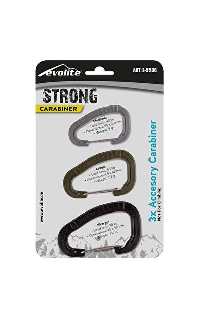 Evolite Strong 3'lü Karabina Seti - Siyah/Haki/Gri