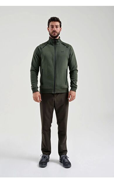Exuma Erkek Tam Fermuarlı Sweatshırt 2419002 Haki