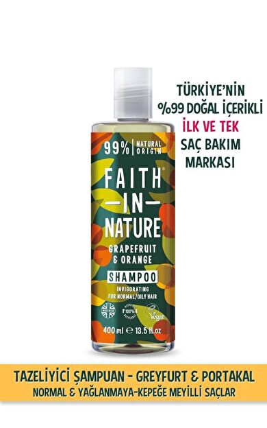 %99 Doğal Tazeleyici Şampuan Greyfurt&Portakal Normal&Yağlanmaya-Kepeğe Meyilli Saçlar İçin