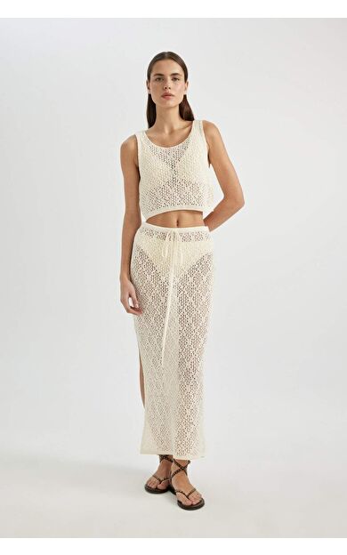 DeFactoFit Fall in Love Ajurlu Triko Maxi Plaj Eteği
