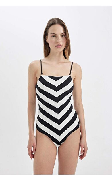 DeFactoFit Fall in Love Regular Fit Çizgili Mayo