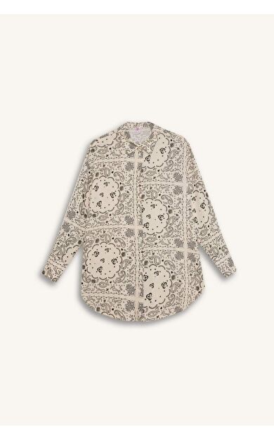 DeFactoFit Fall in Love Şal Desenli Viskon Plaj Gömleği