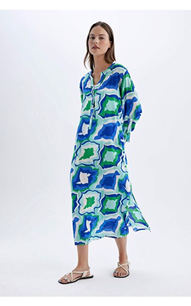 DeFactoFit Fall in Love Regular Fit Desenli Plaj Elbisesi