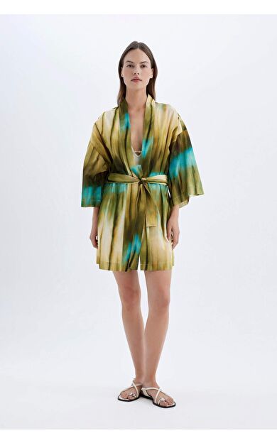 DeFactoFit Fall in Love Desenli Pamuklu Kimono