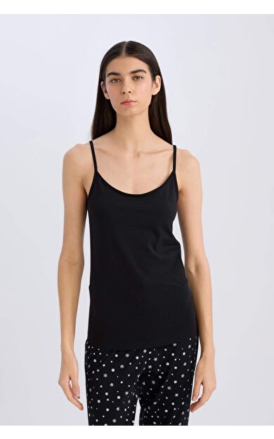 Fall in Love Pamuklu İnce Askılı Siyah İç Atlet