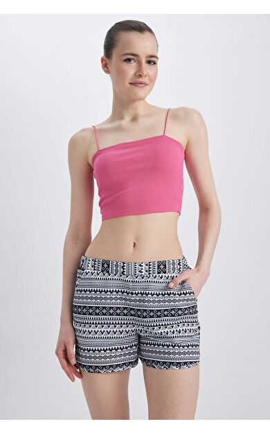 DeFactoFit Fall in Love Regular Fit Etnik Desenli Yüzme Şortu Siyah