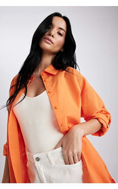 DeFactoFit Fall in Love Regular Fit Pamuklu Plaj Kıyafeti Turuncu