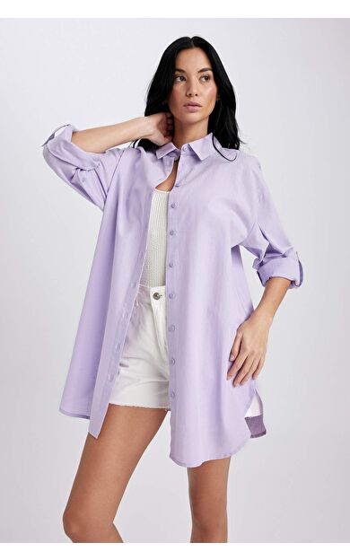 Fall in Love Regular Fit Pamuklu Plaj Kıyafeti Mor