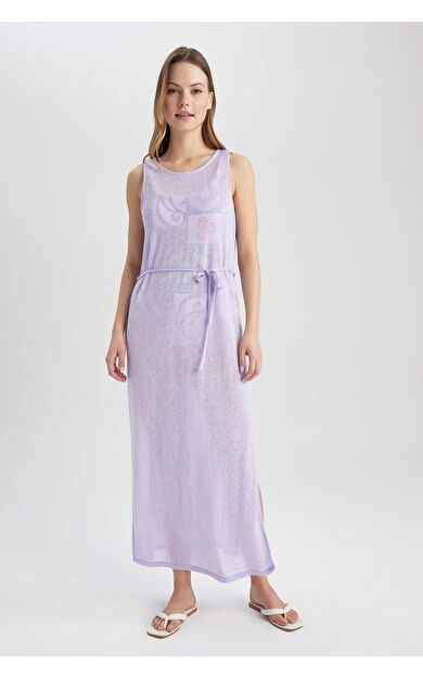 DeFactoFit Fall in Love Örgü Görünümlü Plaj Elbisesi Mor