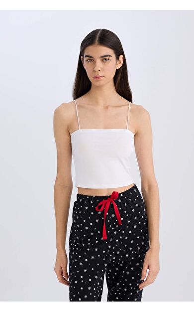 DeFacto Fall in Love İnce Askılı Crop Pamuklu Beyaz İç Atlet