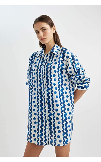 DeFactoFit Fall in Love Regular Fit Baskılı Poplin Plaj Kıyafeti