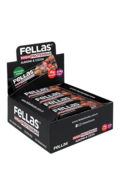 FELLAS Yüksek Protein Bar - Bademli ve Kakaolu 45g x 12 Adet