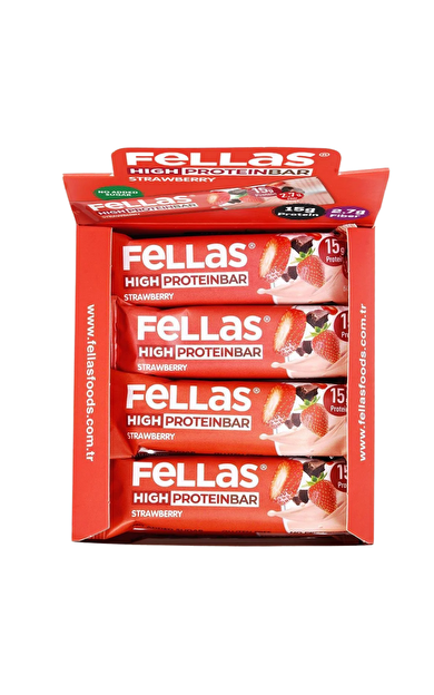 FELLAS Yüksek Protein Bar Çilekli 12 Adet 45g