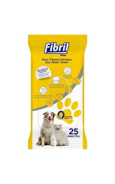 Fibril Evcil Hayvan Kuru Yıkama Havlusu 25 Adet