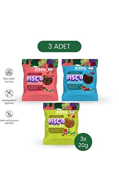 FiTFit Disc’o Mix Paket Meyve Diski 3’lü | Doğal, Rafine Şekersiz ve Katkısız Atıştırmalık 20 gr x 3 ADET
